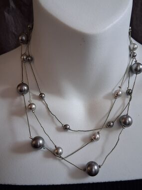 Multi-Strand Silver Pearl Necklace - Women Jewelry